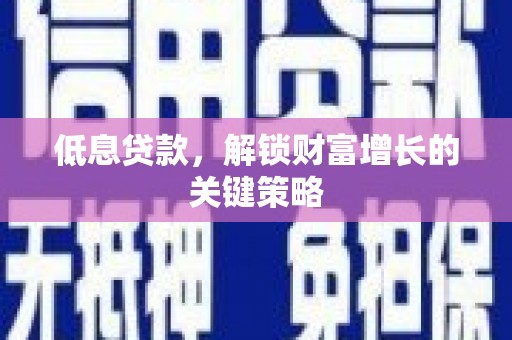 文县低息贷款，解锁财富增长的关键策略